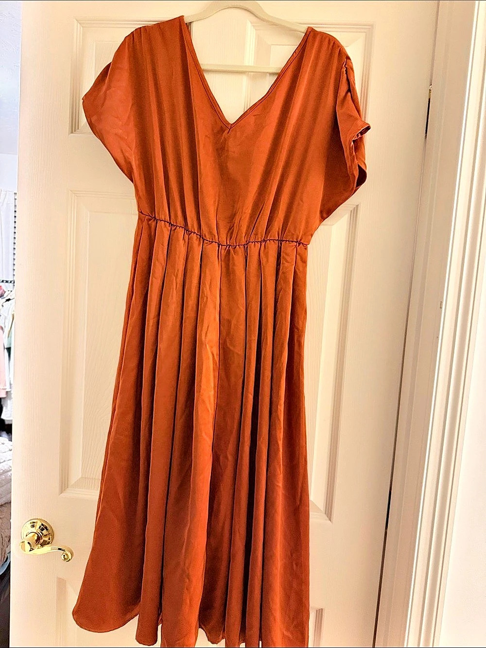 SHEIN silky Orange V-Neck Midi Dress Size XS (4) Like New